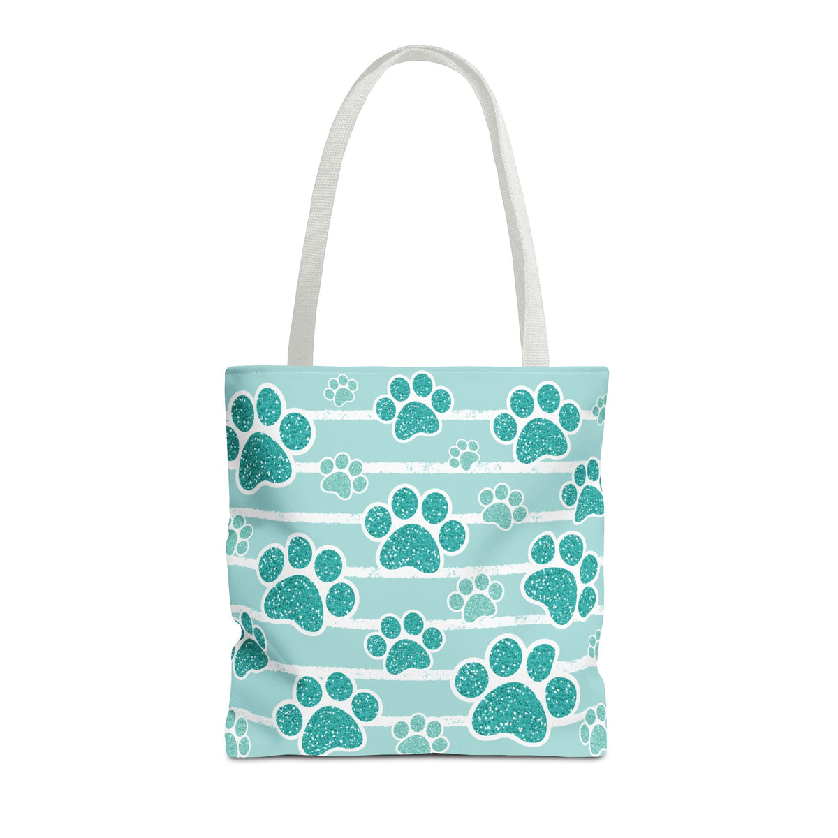 Teal Paw Prints Tote Bag With White Handle 16"x16"