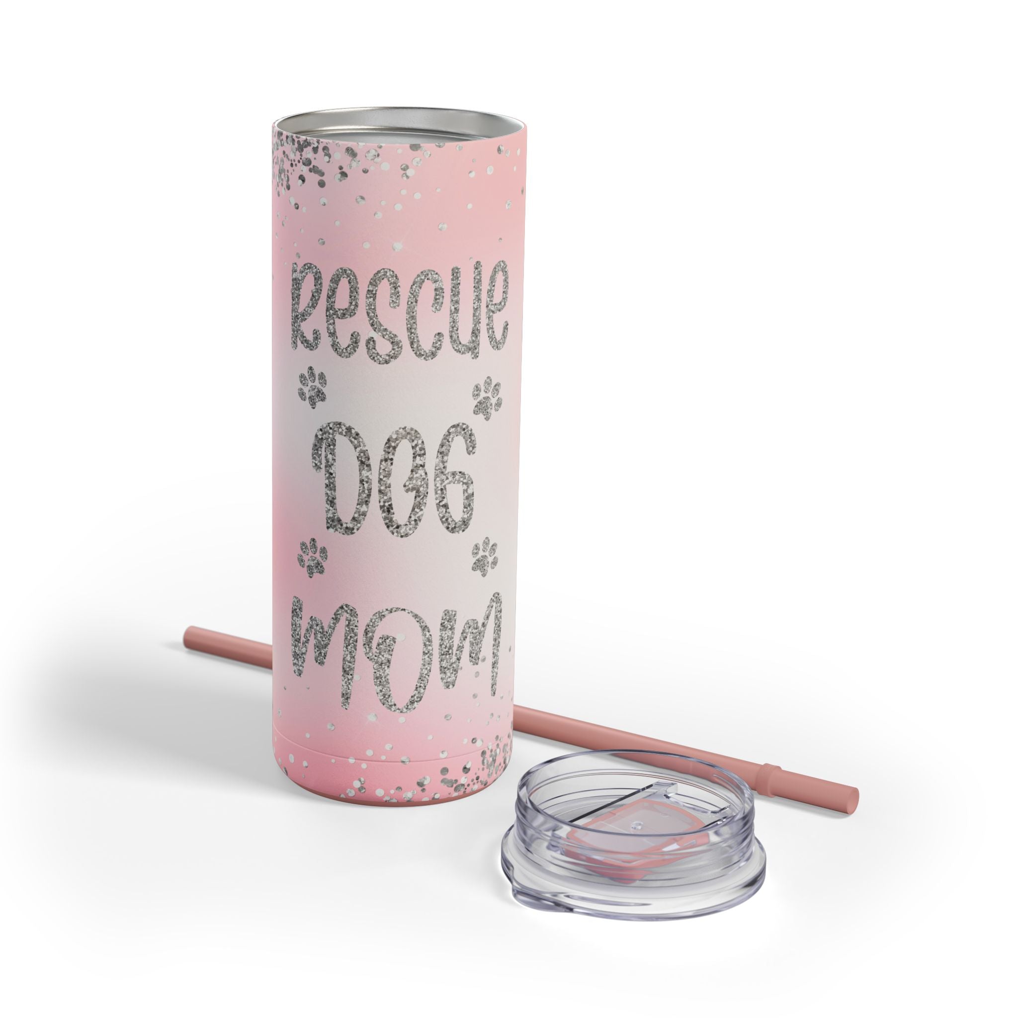 Pink Rescue Dog Mom Skinny Tumbler, 20oz